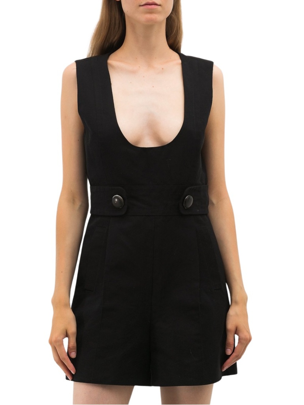 Chloe Black Romper w/ Button Belt - Picture 1 of 11